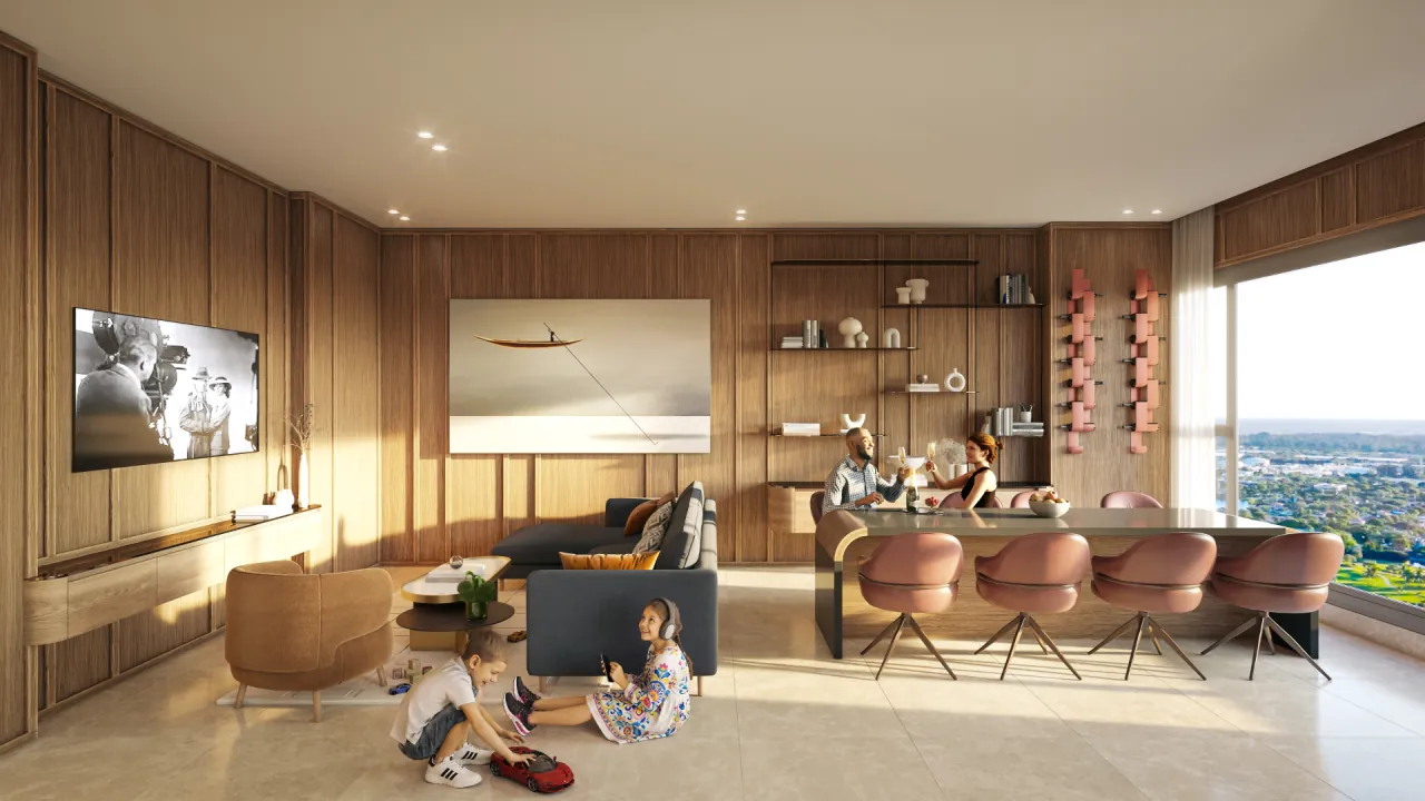 Render interior del den - Modelo A, Capela Santa María Norte, Panama