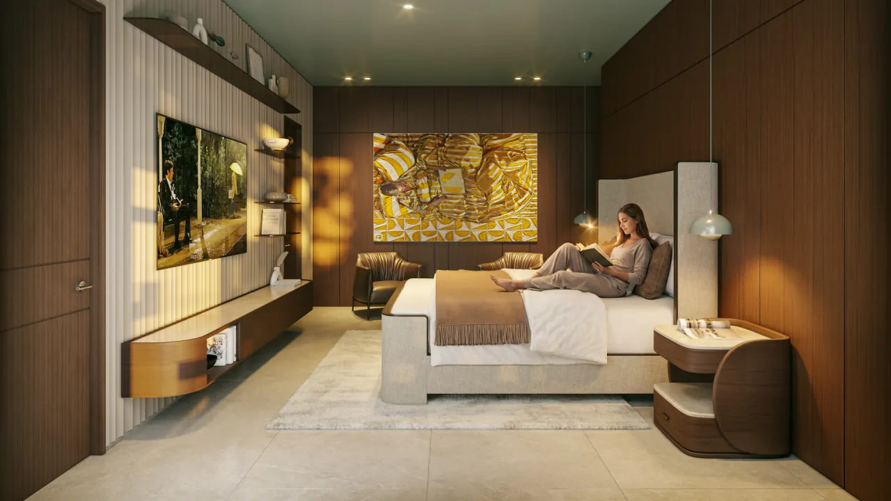 Capela - recámara principal en render interior, Santa María Norte, Panama