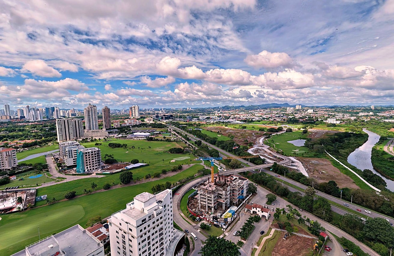Aerial view of the construction phase in Santa María Norte, Panama City